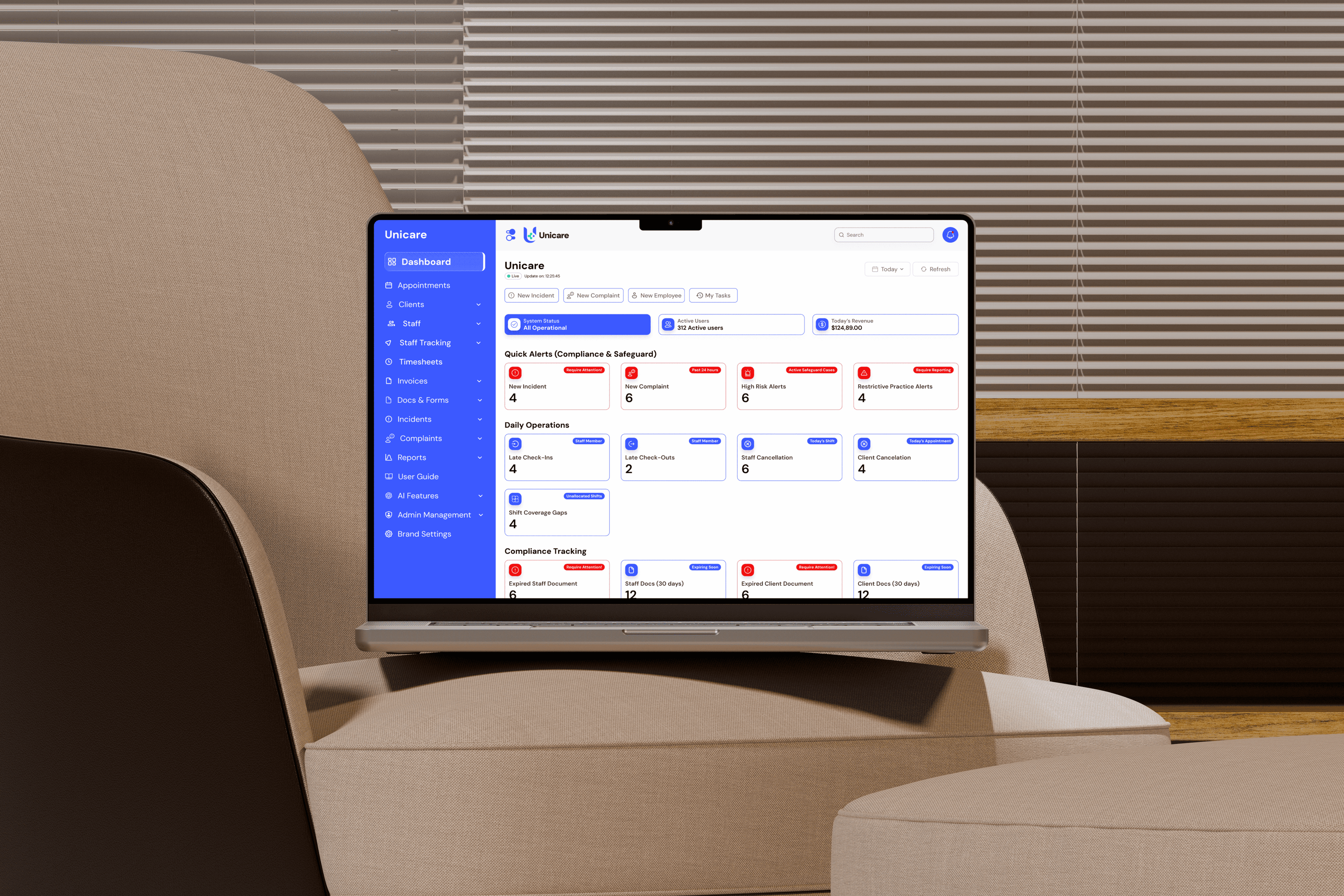 Unicare dashboard invoice overview